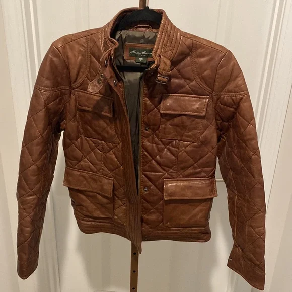 Eddie Bauer Brown Quilted Leather Jacket - Picture 10 of 17
